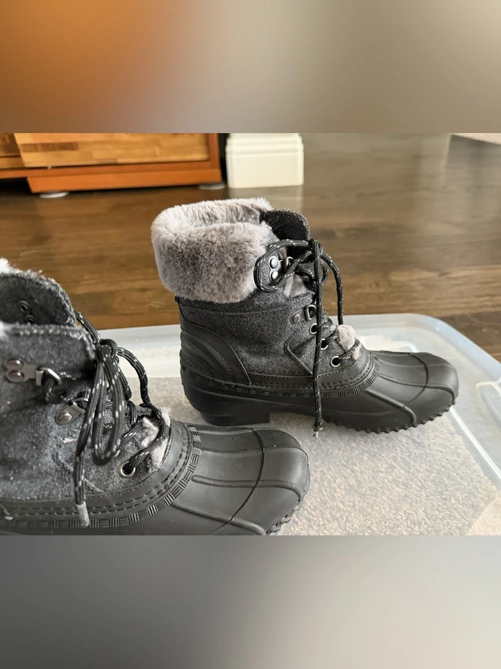Tommy Hilfiger Black Winter Rain Boots with Gray Faux Fur Cuff
